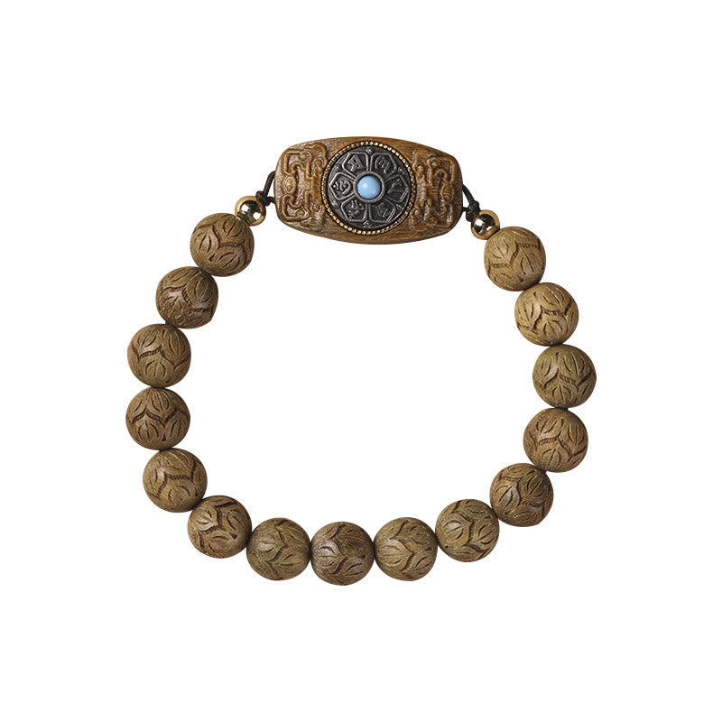 Buddha Stonesグリーンサンダルウッド黒檀サンダルウッドオーム・マニ・パドメ・フム癒しのブレスレット