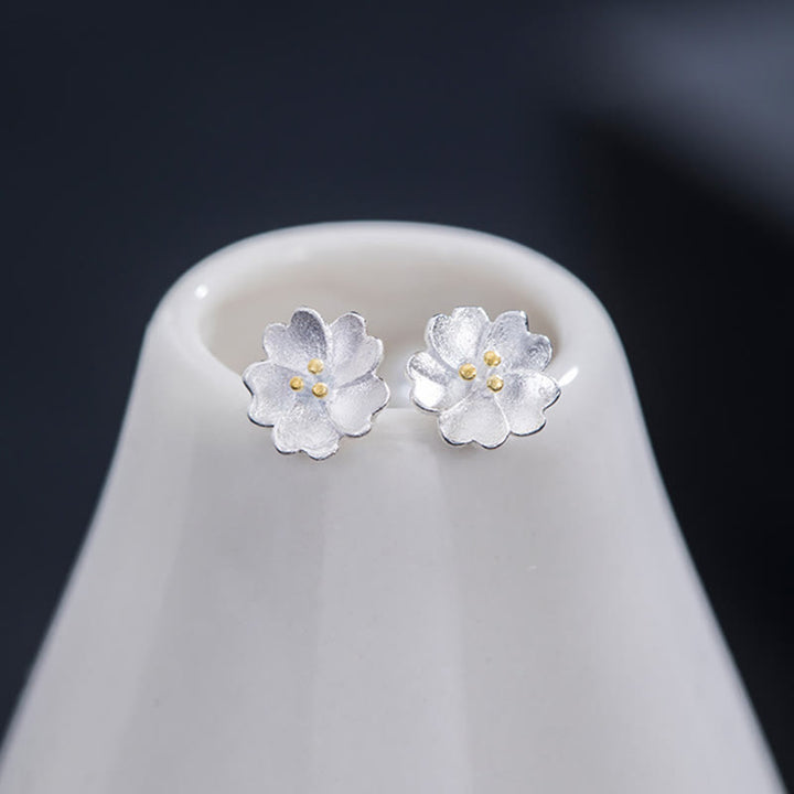 Buddha Stones925スターリングシルバー 桜 フローラル カーム スタッドピアス - image 5