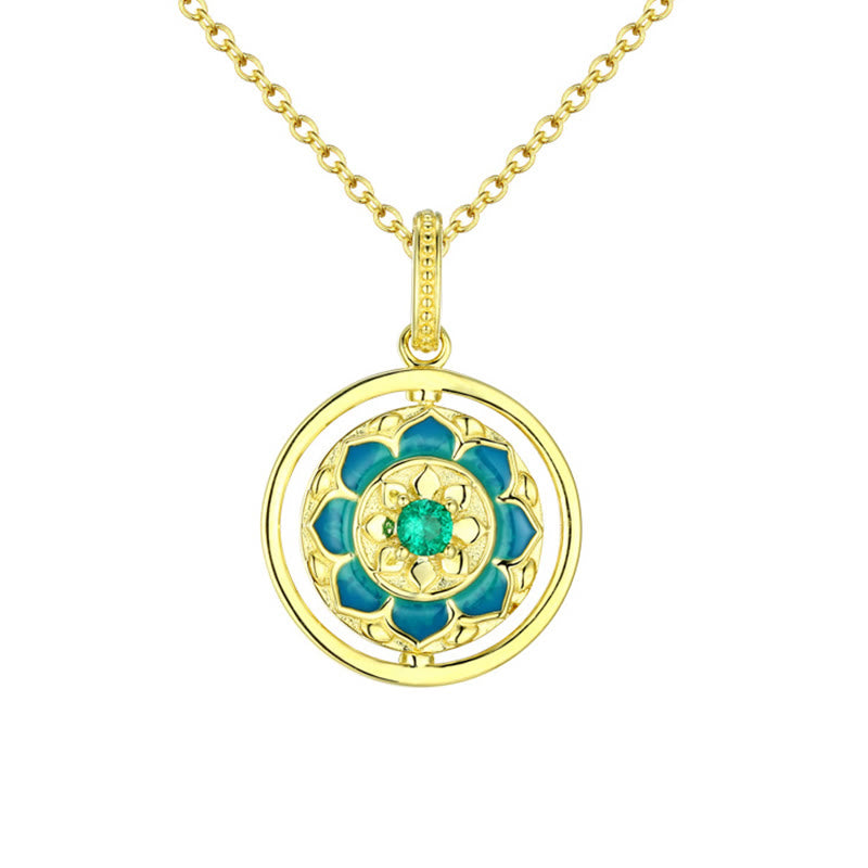 Buddha Stones925スターリングシルバー 蓮の花 フローラルジルコン 悟り 回転式ネックレスペンダント - image 4