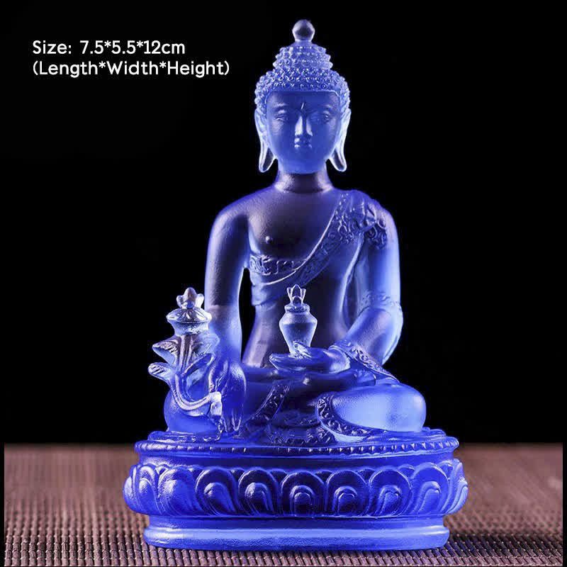 Buddha Stones薬師如来 手作り 瑠璃水晶 芸術作品 慈悲の像 自宅 オフィス 供物 装飾 - 7.5×5.5×12cm - 薬師如来 - image 3