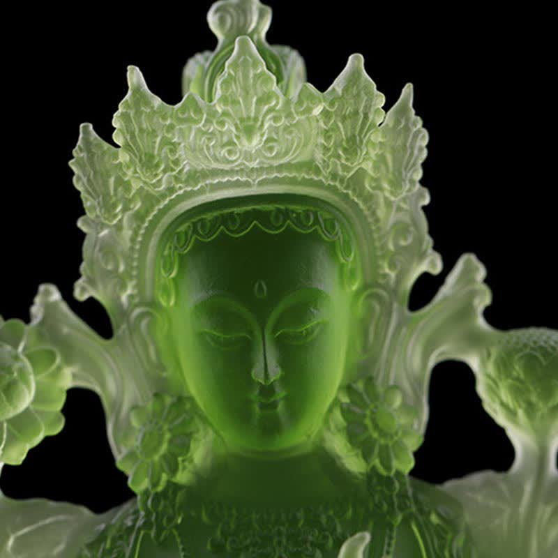 Buddha Stonesグリーンターラ ハンドメイド リュウリ クリスタル アートピース 守護 自宅 オフィス 像 装飾 - image 2