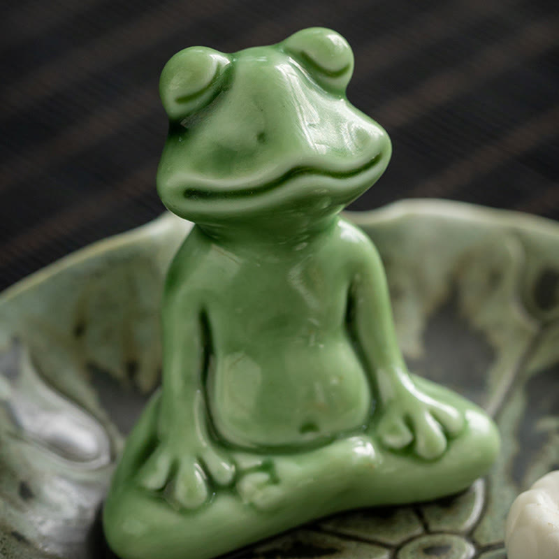 Buddha Stones葉 瞑想 カエル柄 癒し 陶器 香炉 装飾