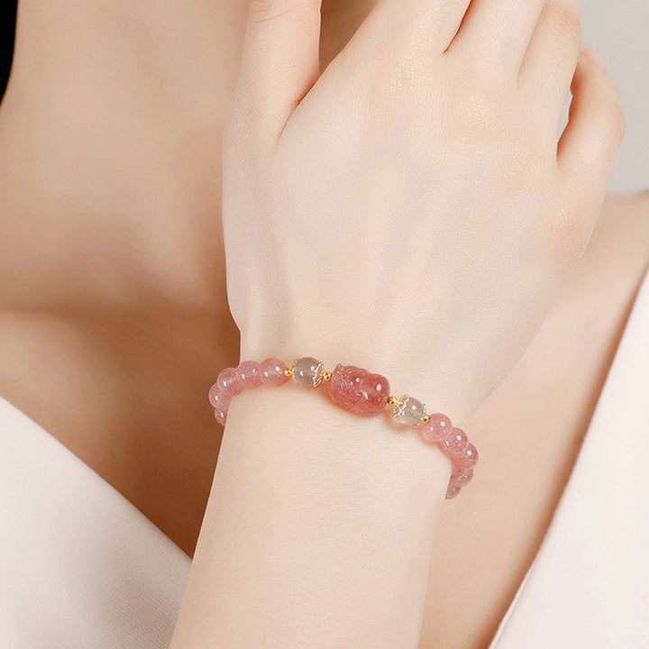 Buddha Stonesアクアマリン ストロベリークォーツ アメジスト ムーンストーン 貔貅 ヒーリングブレスレット