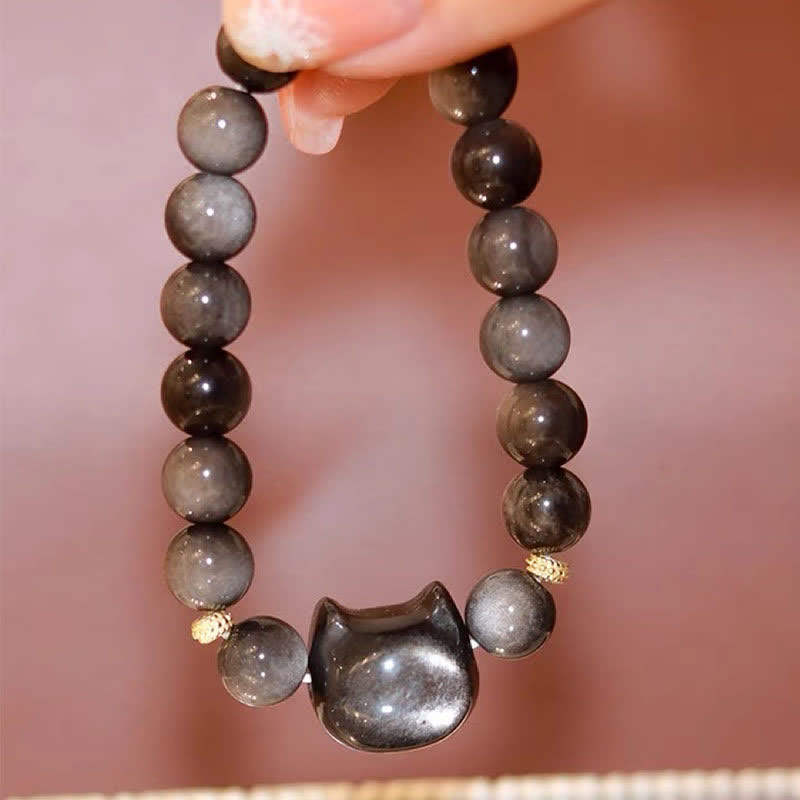 Buddha Stones金色光沢黒曜石 銀色光沢黒曜石 愛らしい足跡 招き猫守護ブレスレット - image 41