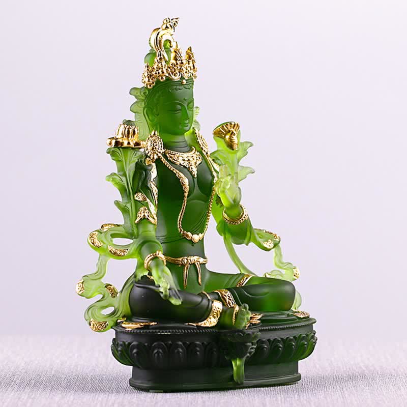 Buddha Stonesグリーンターラ ハンドメイド リュウリ クリスタル アートピース 守護 自宅 オフィス 像 装飾 - image 6