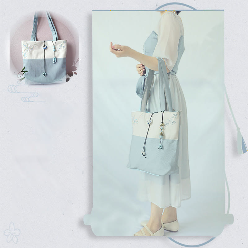 梨花 梅 桃の花 竹刺繍 キャンバス 大容量 ショルダーバッグ トートバッグ - image 26