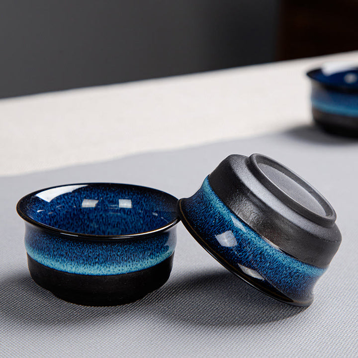 Buddha Stonesブルーグラデーションカラー 中国功夫茶 陶器ティーポット ポータブルギフトバッグボックスセット - image 3