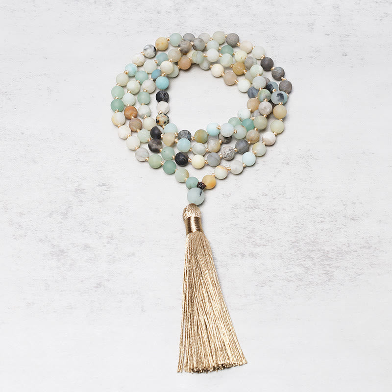 Buddha Stones 108 アマゾナイトビーズ タッセルMalaブレスレット