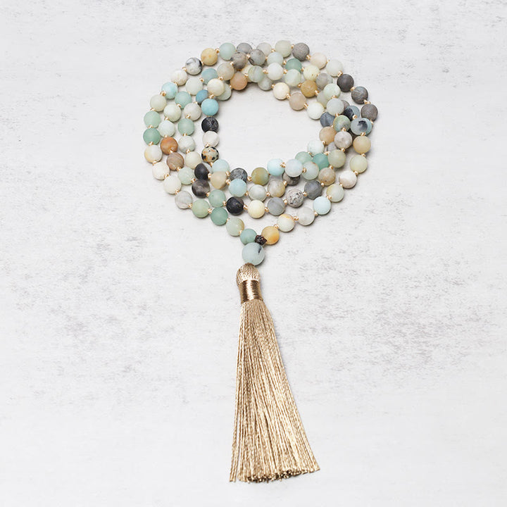 Buddha Stones 108 アマゾナイトビーズ タッセルMalaブレスレット