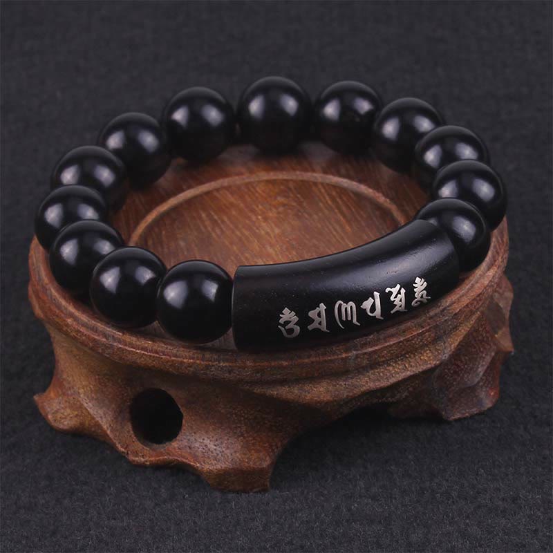 Buddha Stones999 スターリングシルバー黒檀オーム・マニ・パドメ・フム象嵌 バランスブレスレット