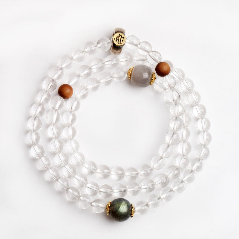 Buddha Stones925スターリングシルバー十二支誕生仏ホワイトクリスタル 瞑想 トリプルラップブレスレット - image 8