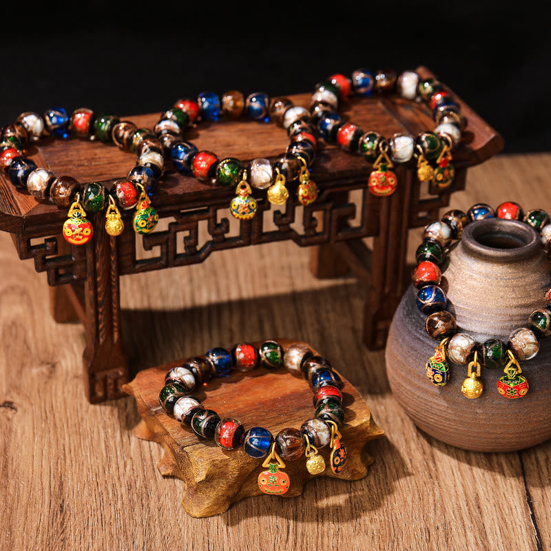 Buddha Stones五行金呑み獣ファミリーチャームLiuliガラスビーズ幸運ブレスレット - image 0