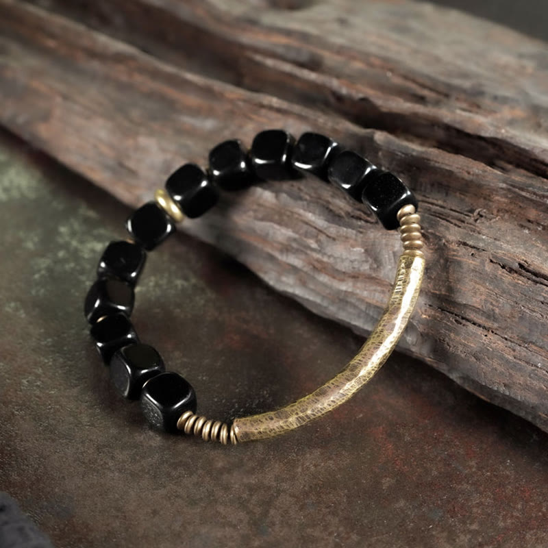 Buddha Stonesブラックオブシディアン クリスタル銅 強さ カップルブレスレット - image 8