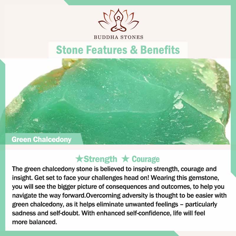 Buddha Stones グリーンカルセドニーの平和のお守りチャームのストレングスリング - image 7