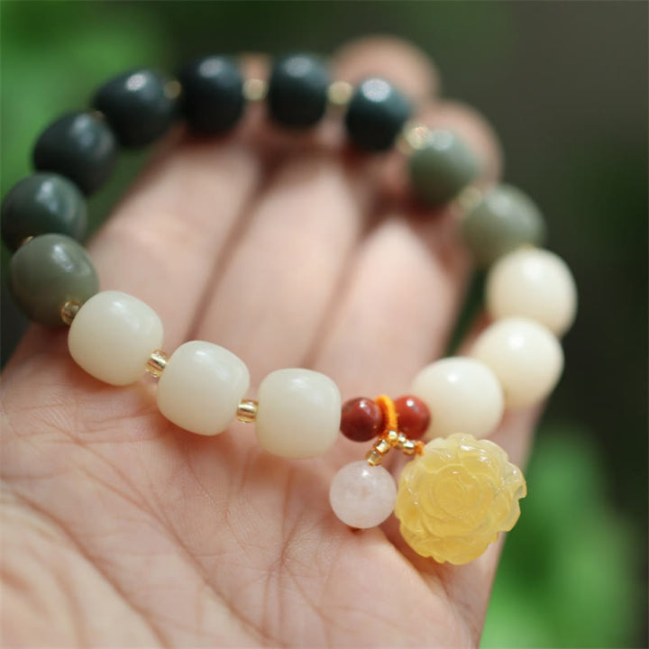 Buddha Stonesグラデーション菩提樹種子琥珀蓮平和ブレスレット