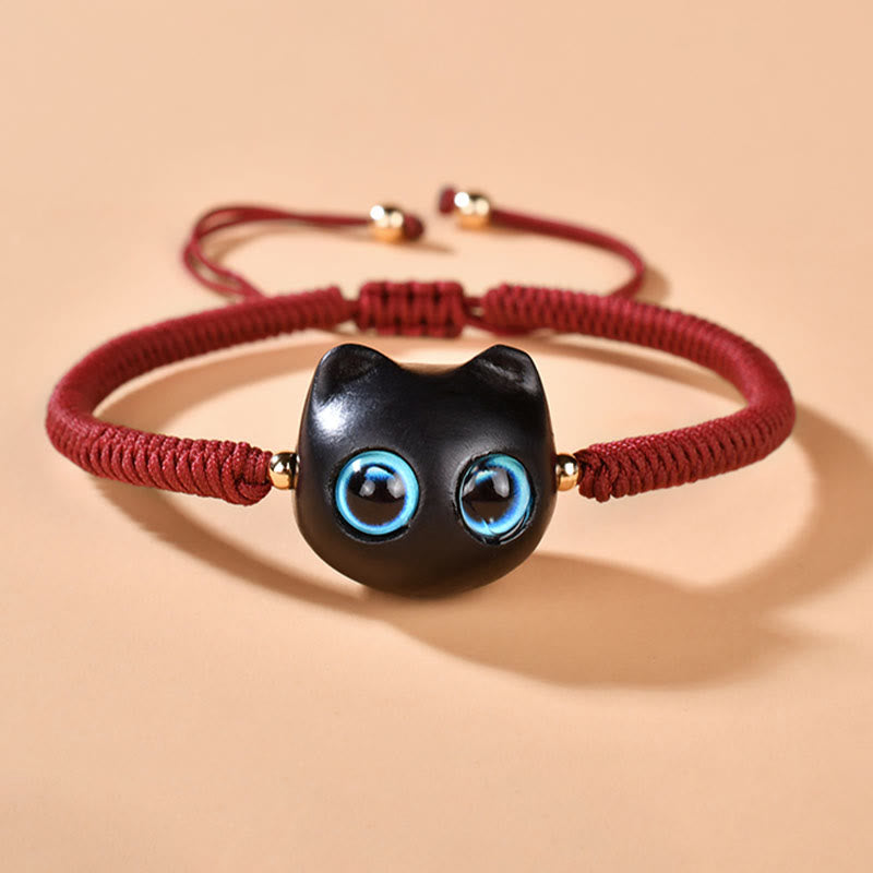 Buddha Stones、黒檀、猫の頭の模様、平和、キングコングの結び目、編み込みブレスレット - image 4