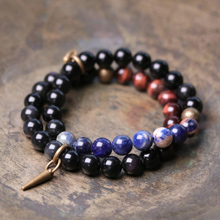 Buddha Stonesブラックオブシディアン ソーダライト クリスタル 銅 強さ カップル ブレスレット