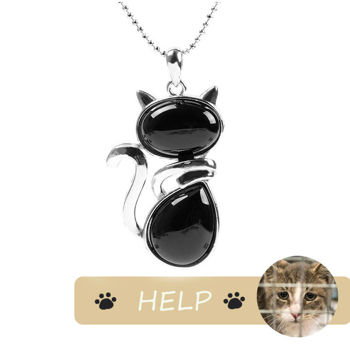 「Save A Cat」可愛い猫柄天然クリスタル守護猫愛ペンダントネックレス - ブラックオニキス - image 10