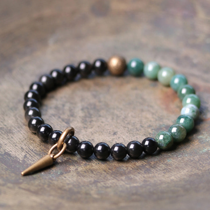 Buddha Stonesブラックオブシディアン ソーダライト クリスタル 銅 強さ カップル ブレスレット