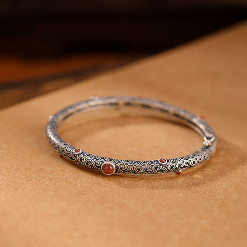 ヴィンテージ唐代の花模様彫刻赤瑪瑙銅製幸運ブレスレットバングル - image 9