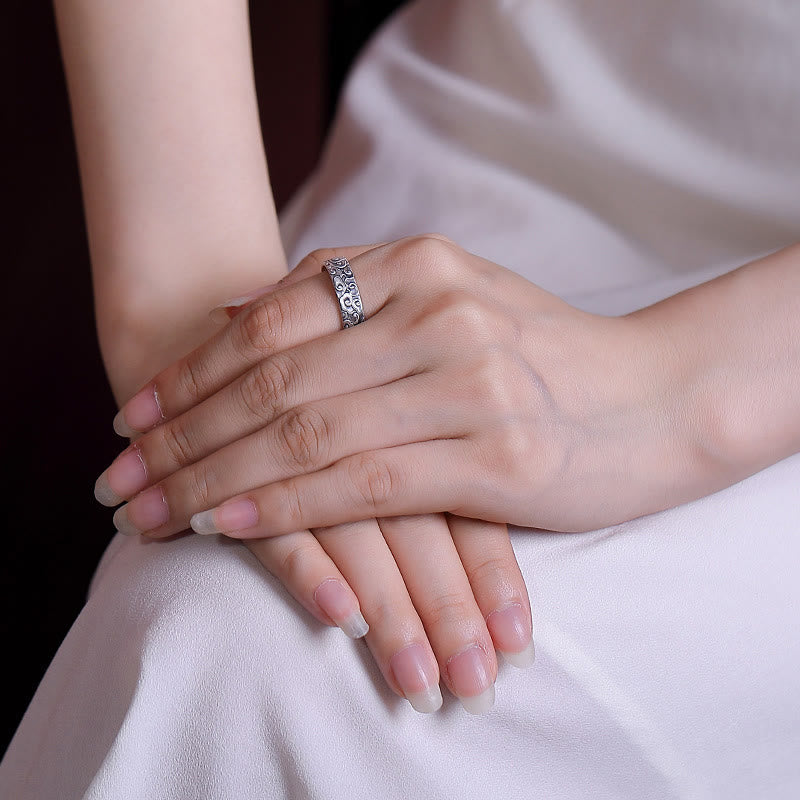 Buddha Stones999 スターリングシルバー 蓮の花 梅の花 縁起の良い雲 彫刻 悟りの指輪 - image 9