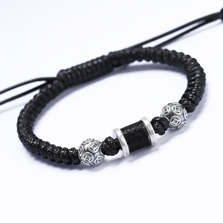 Buddha Stones999 スターリングシルバー 銅コインビーズ 銅バランス編み紐ブレスレット