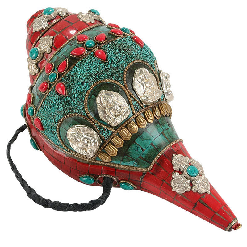 チベット手作り Shankha オーム・マニ・パドメ・フム Buddha Avalokitesvara ターコイズ コンクシェル ポジティブ装飾 - image 15