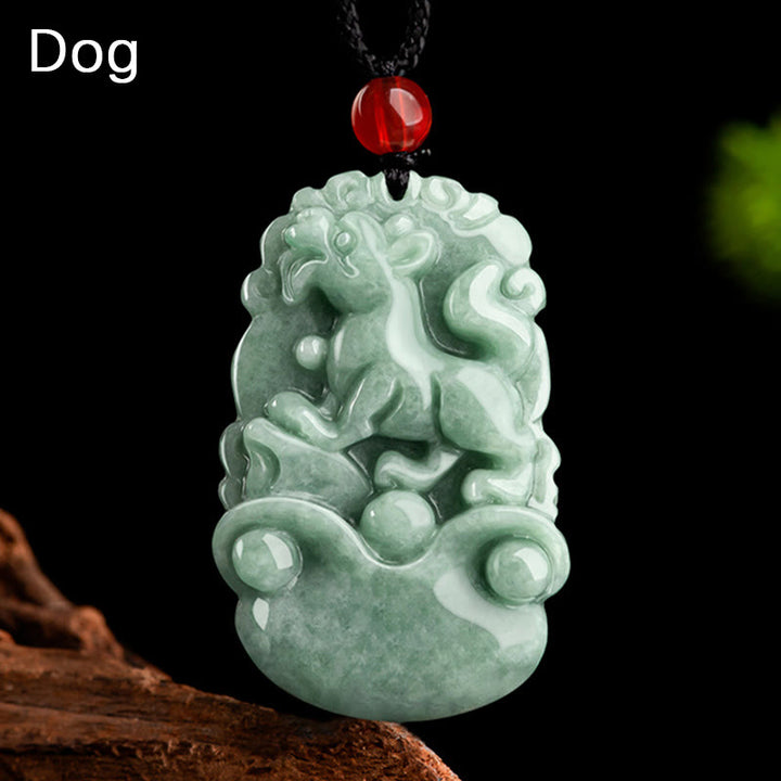 Buddha Stones天然グリーン翡翠 12星座 幸運 繁栄 ネックレス ペンダント