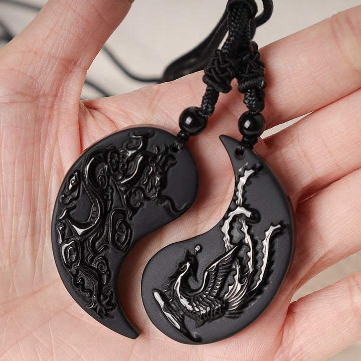 Buddha Stones黒曜石 陰陽龍鳳凰 幸運のネックレスペンダント - image 5