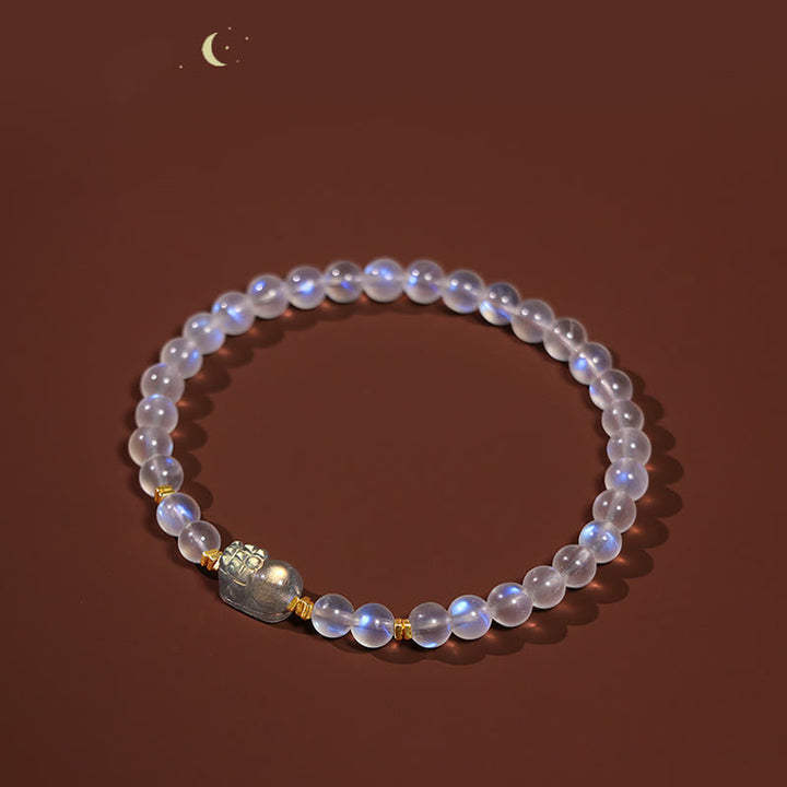 Buddha Stones 925スターリングシルバー ゴールドメッキ 天然ムーンストーン 貔貅ヒーリングブレスレット
