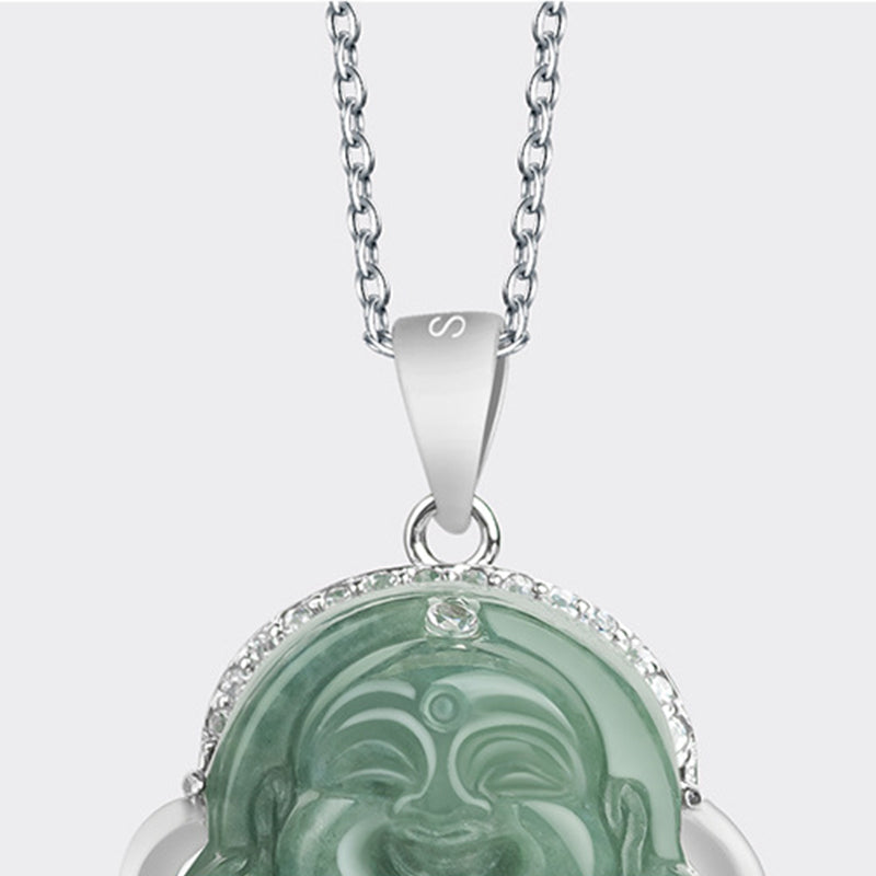 Buddha Stones925スターリングシルバー 笑う仏陀 翡翠 豊穣のネックレスチェーンペンダント - image 7