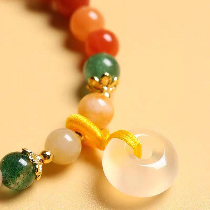 Buddha Stones14K ゴールドメッキ カラフル ゴールデン シルク 翡翠 平和バックル 富のブレスレット