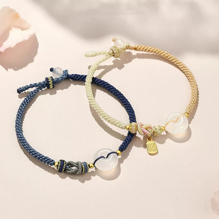 Buddha Stonesハンドメイド ホワイトアゲート 平和バックル 幸運 幸福 保護 織り紐 ブレスレット