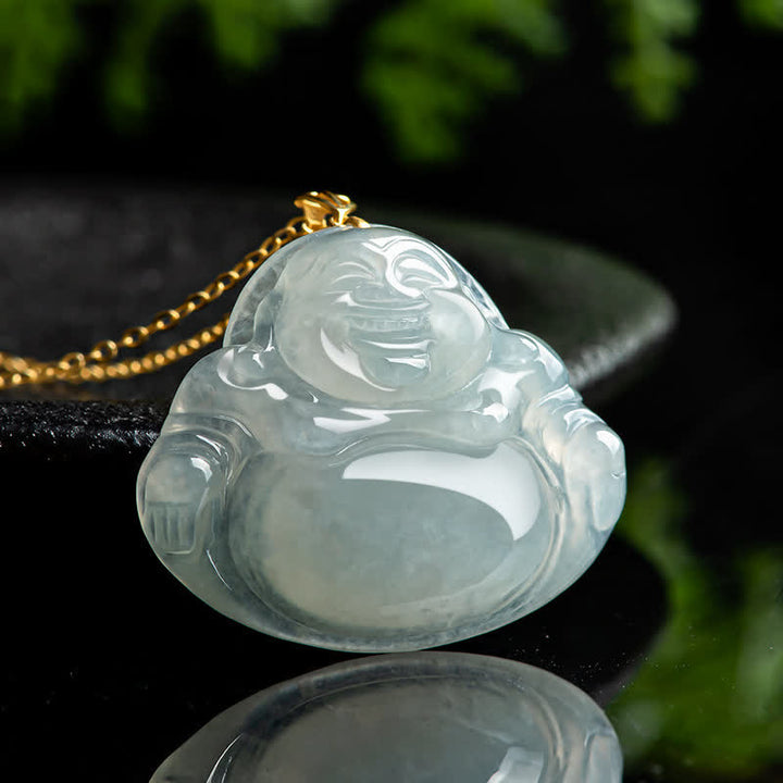 Buddha Stones笑う仏陀 天然翡翠 925スターリングシルバー ゴールドメッキ 豊穣のネックレスペンダント - image 1