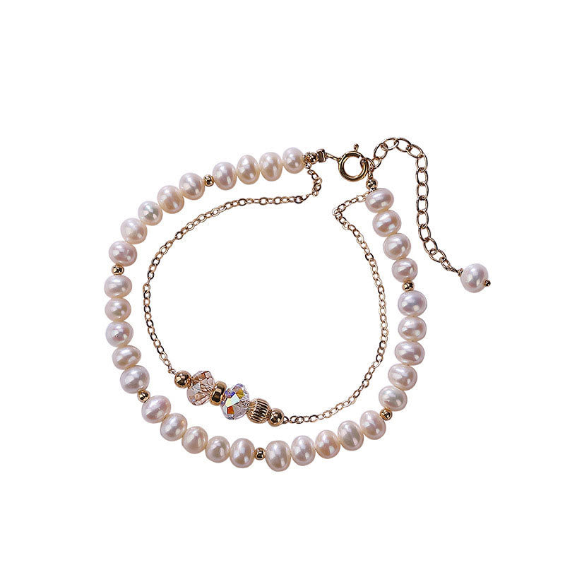 Buddha Stones 925スターリングシルバーメッキ 14Kゴールド 天然パールクリスタル ヒーリング ダブルレイヤーブレスレット - image 9