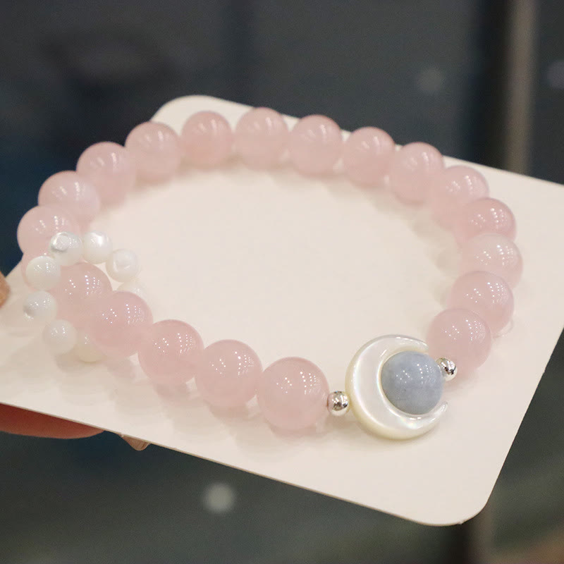 Buddha Stones 925スターリングシルバー 天然アメジスト アクアマリン ピンククリスタル キャッツアイ ヒーリング クレセントムーンブレスレット