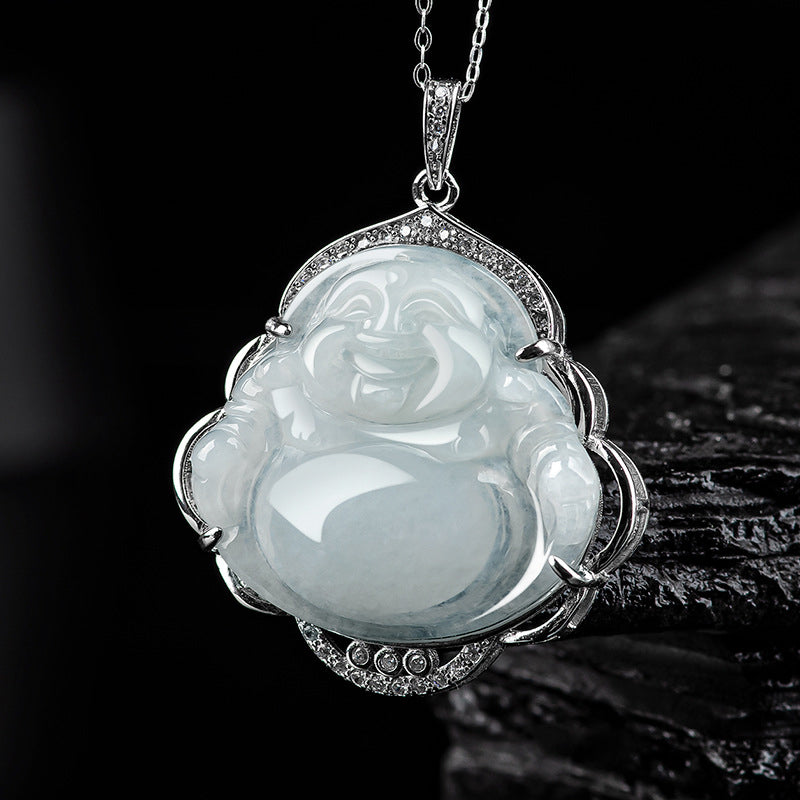 Buddha Stones925スターリングシルバー 笑う仏陀 天然翡翠 豊穣のネックレスペンダント - 翡翠（豊かさ♥ 豊穣） - image 1