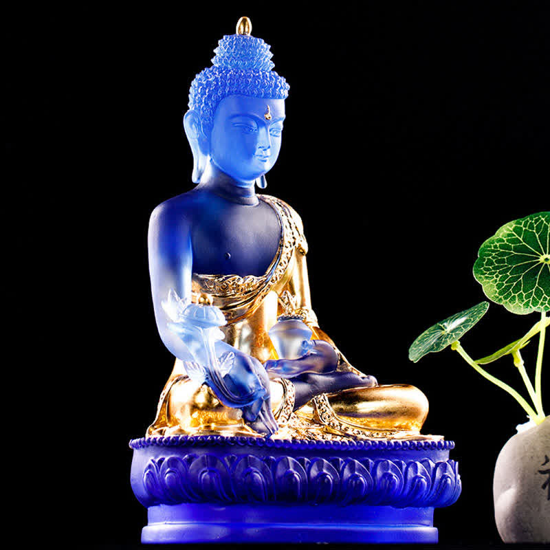 Buddha Stones薬師如来 手作り 瑠璃水晶 芸術作品 慈悲の像 自宅 オフィス 供物 装飾
