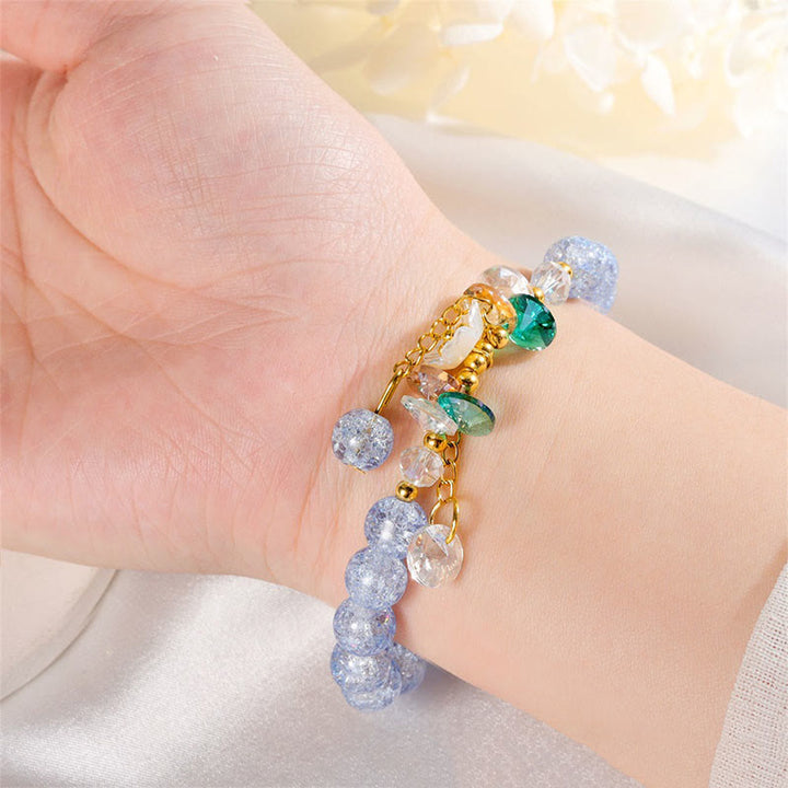 Buddha Stonesのシンプルなデザインの花のチャームガラスビーズブレスレット