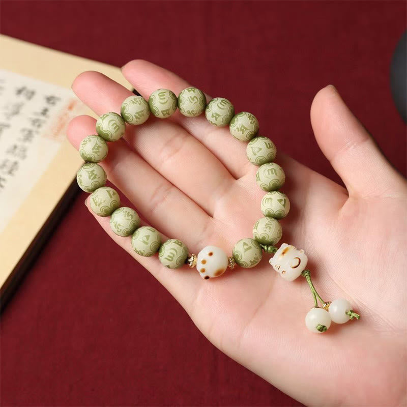 Buddha Stonesグリーン菩提樹の種 猫の足跡 オム・オーム・マニ・パドメ・フム刻印入り 知恵のブレスレット - image 7