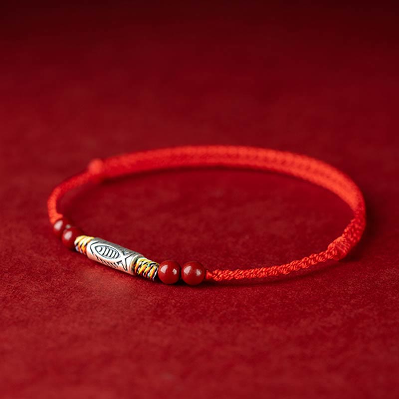 Buddha Stones 925スターリングシルバー 鯉 辰砂 ビーズ 富 手作り 編み込み ブレスレット アンクレット - image 3