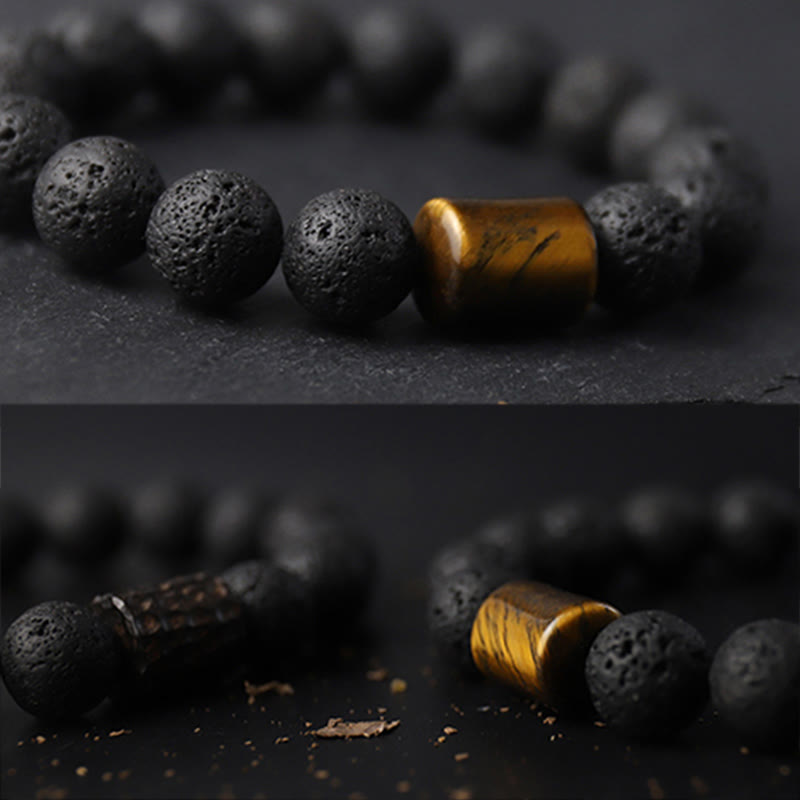 Buddha Stones 溶岩・黒檀・タイガーアイ使用 ヒーリングブレスレット