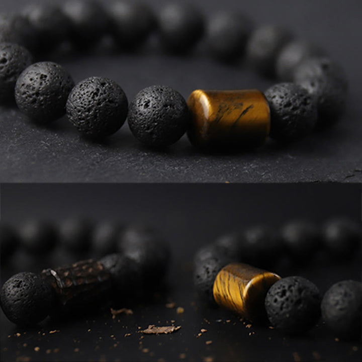 Buddha Stones 溶岩・黒檀・タイガーアイ使用 ヒーリングブレスレット