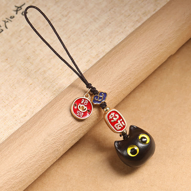 Buddha Stones黒檀の良い雲 平和 キーホルダー 携帯電話 吊り下げ装飾 - 黄色い目の猫 - 電話用吊り下げ装飾 - image 8