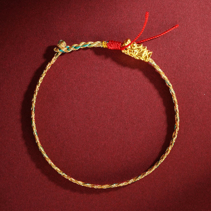 龍の年を記念した手作りのカラフルな龍の彫刻が施された成功の編み込みブレスレット。Buddha Stones