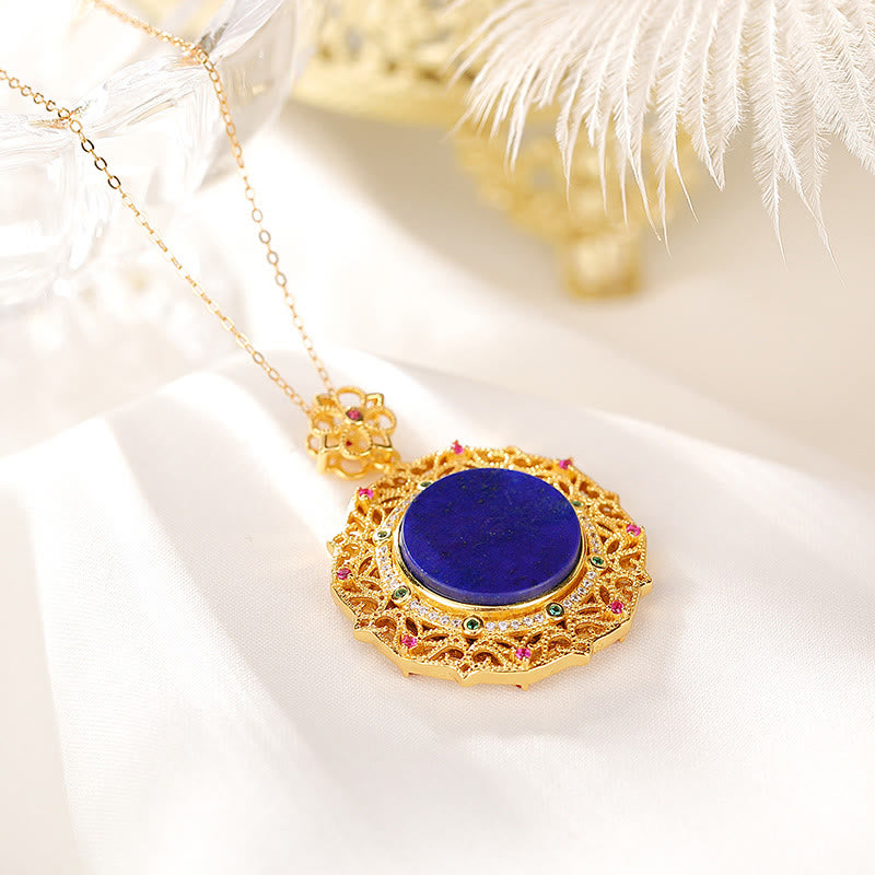 Buddha Stones 925スターリングシルバーメッキゴールドラズライトラピスラズリポジティブネックレスペンダント - image 1