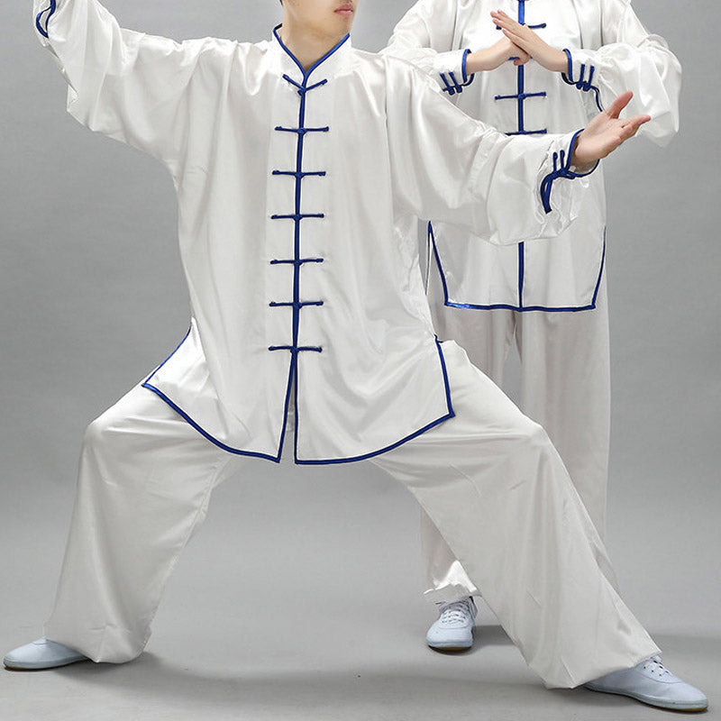 Buddha Stonesシンプルな柄 瞑想 祈り スピリチュアル 禅 太極拳 気功 練習 ユニセックス 服セット - ホワイト＋ブルーエッジ - 3XL- 米国/UK/AU/ EUの2XLに適合 - image 0