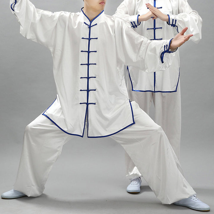 Buddha Stonesシンプルな柄 瞑想 祈り スピリチュアル 禅 太極拳 気功 練習 ユニセックス 服セット - ホワイト＋ブルーエッジ - 3XL- 米国/UK/AU/ EUの2XLに適合 - image 0
