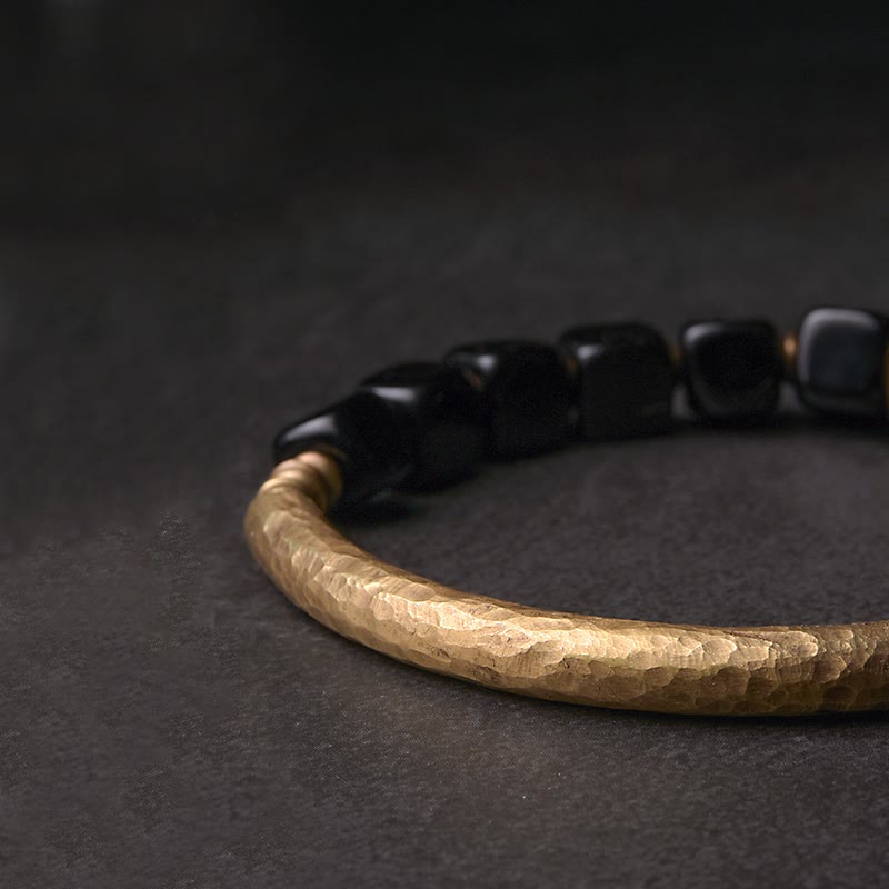 Buddha Stonesブラックオブシディアン クリスタル銅 強さ カップルブレスレット - image 5