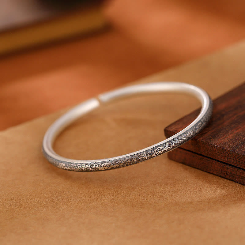 Buddha Stonesヴィンテージ 999 スターリングシルバー 縁起の良い雲デザイン幸運ブレスレットバングル - image 1